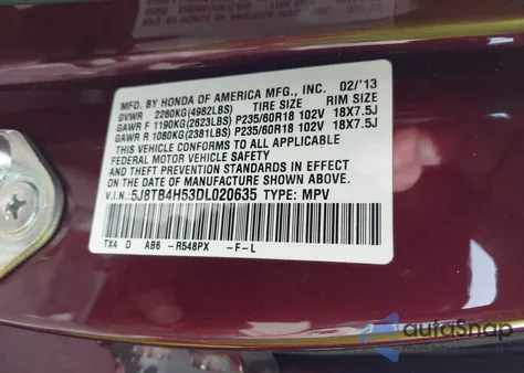 2013 Acura Rdx from USA, damaged, VIN 5J8TB4H53DL020635